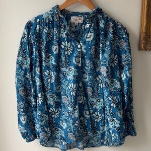 Mille Francesca Cotton Blockprint Pattern Top in Blue